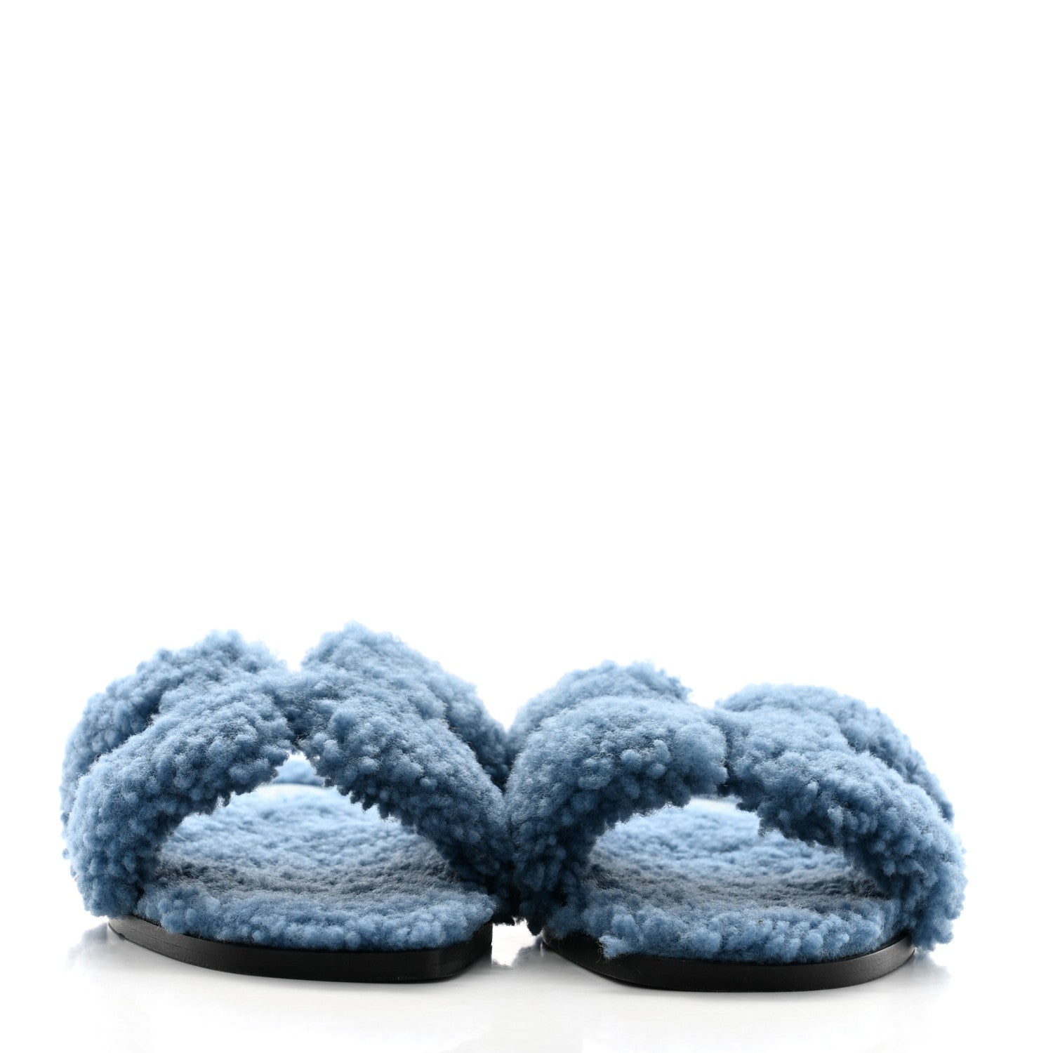 Hermes Woolskin Oran Sandals 38.5 Bleu 3 of 8