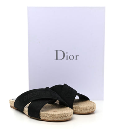 Christian Dior Canvas Embroidered Granville Espadrille Crisscross Flat Slide Sandals 38.5 Black 10 of 10