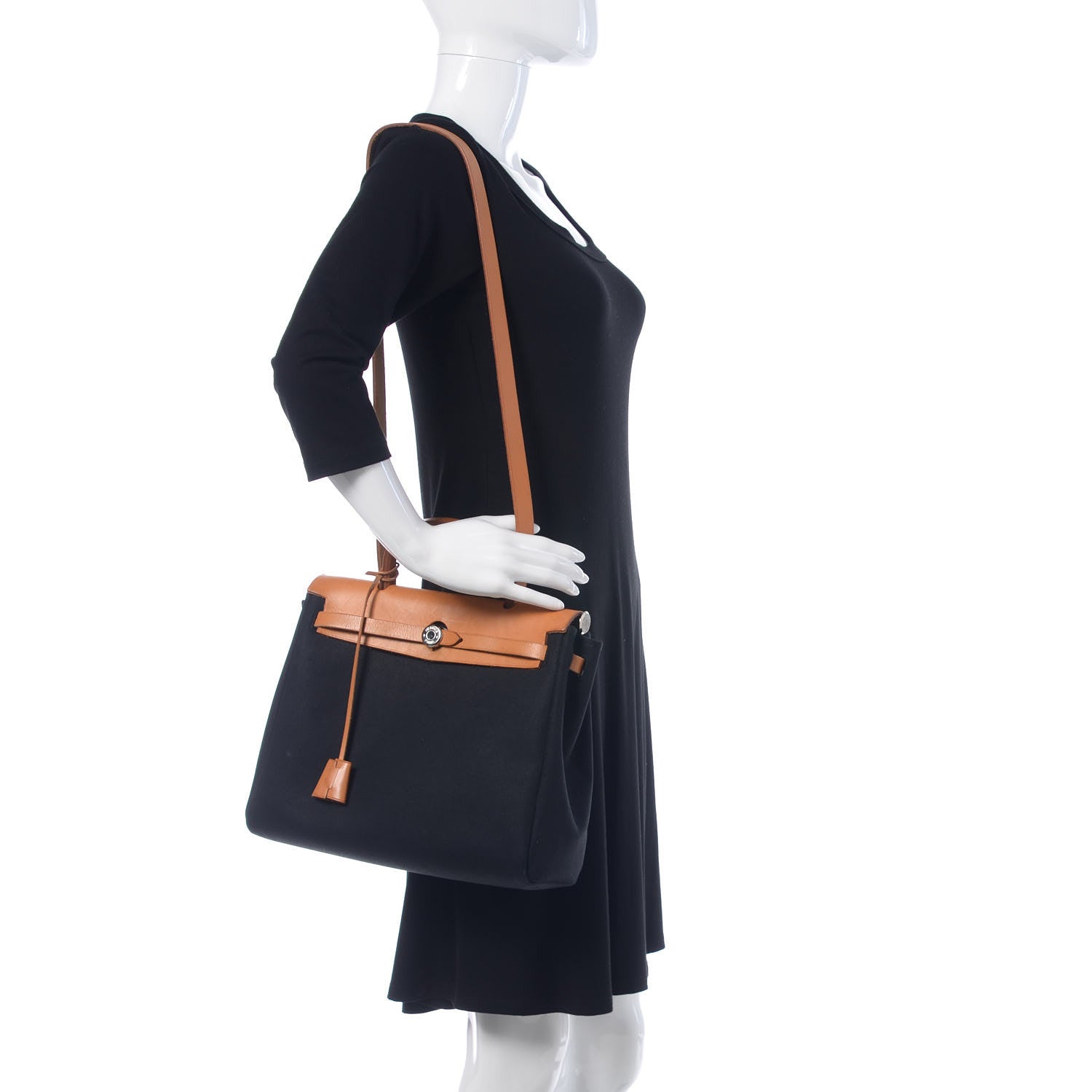 Hermes Toile Vache Calfskin Herbag PM 30 Black Natural 2 of 15