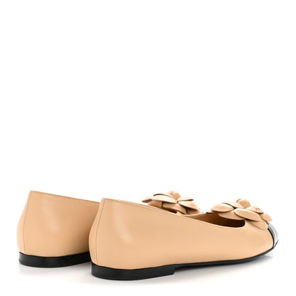 Chanel Lambskin Patent Cap Toe Camellia Ballerina Flats 39 Beige Black 5 of 9