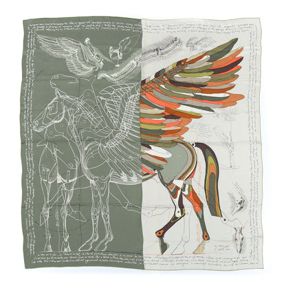 Hermes Silk Le Pegase d'Hermes Cut Wash 140 Scarf Kaki Gris Perle Or 1 of 6