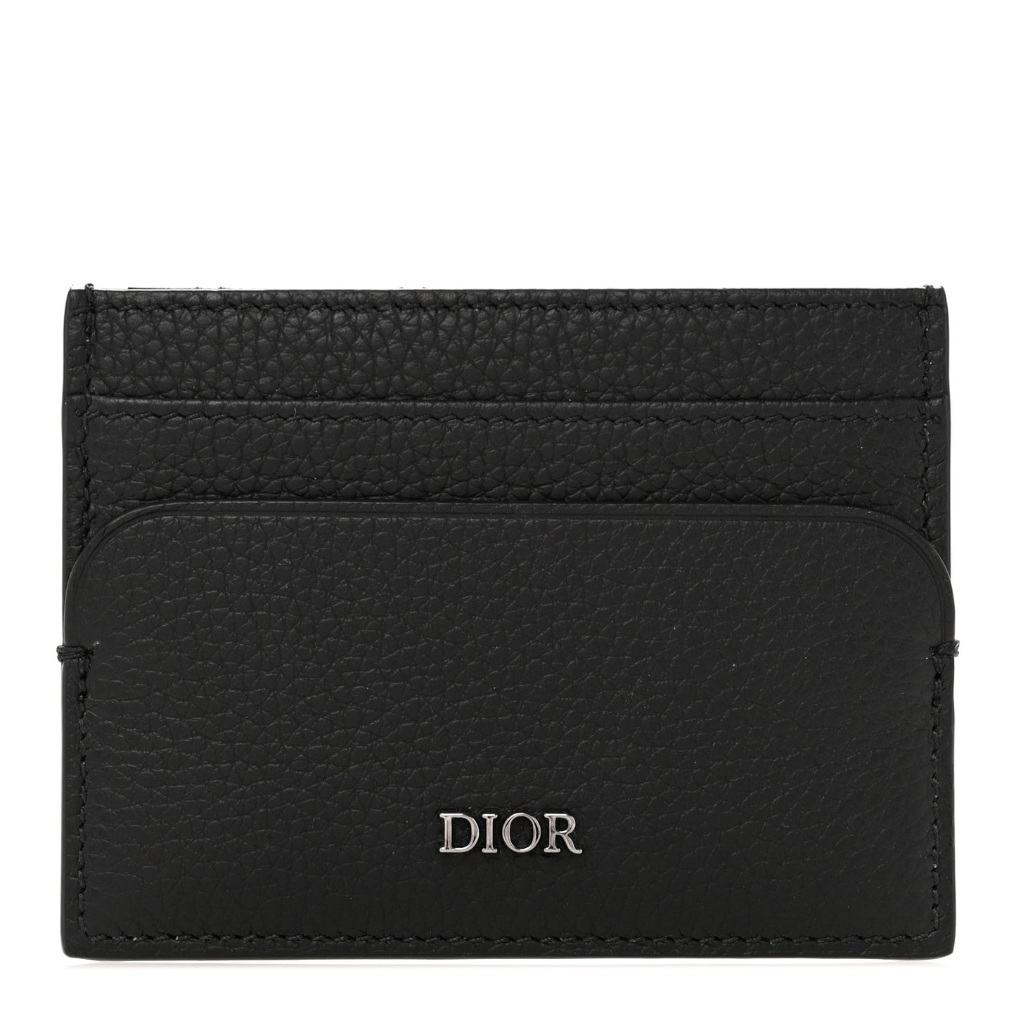 Grained Calfskin Logo Card Holder Black
