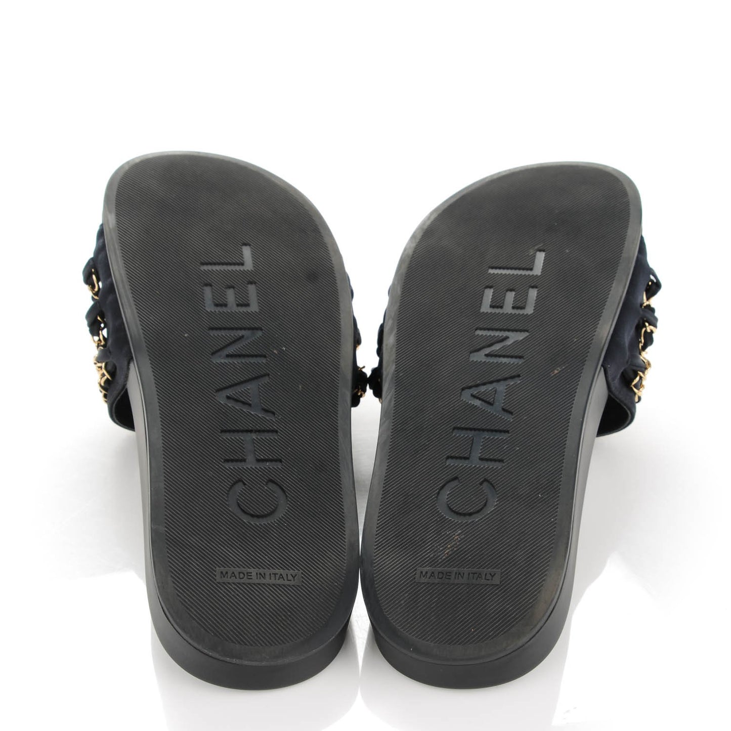 Lambskin Canvas Chain Flat Sandals 40 Navy