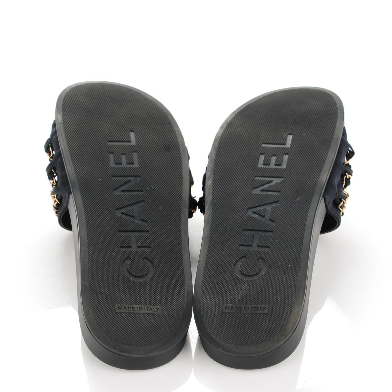 Chanel Lambskin Canvas Chain Flat Sandals 40 Navy 5 of 8