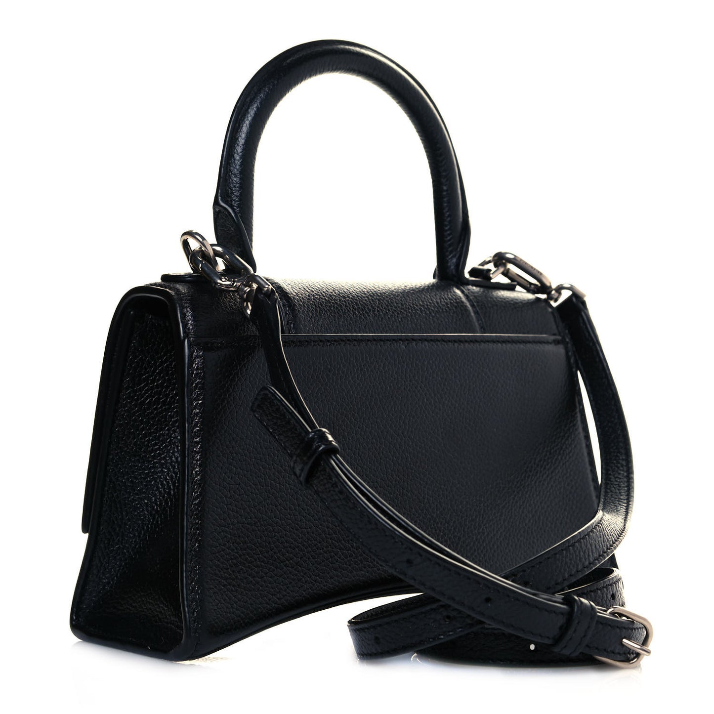 Grained Calfskin Hourglass Top Handle Bag XS Black