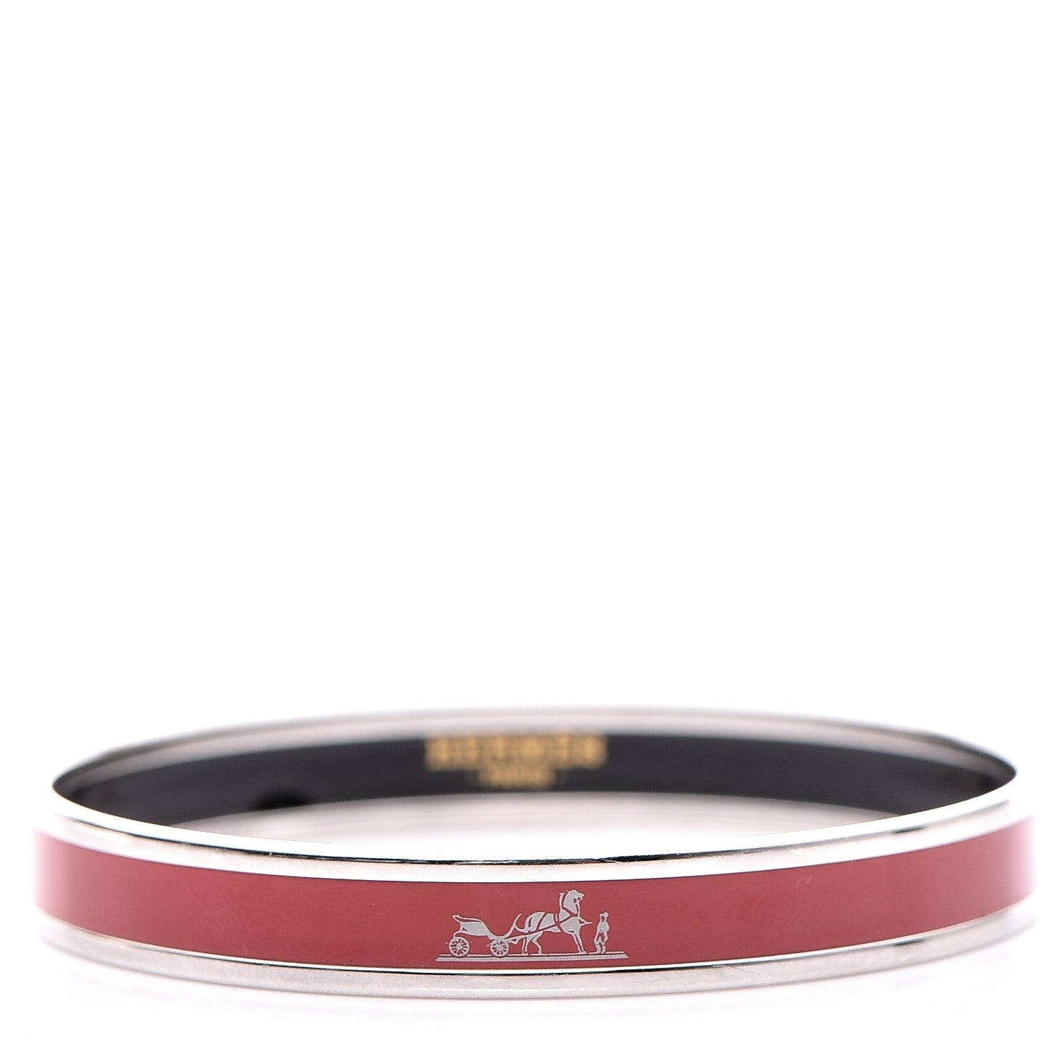 Hermes Enamel Printed Narrow Caleche Bracelet 62 Red 1 of 5