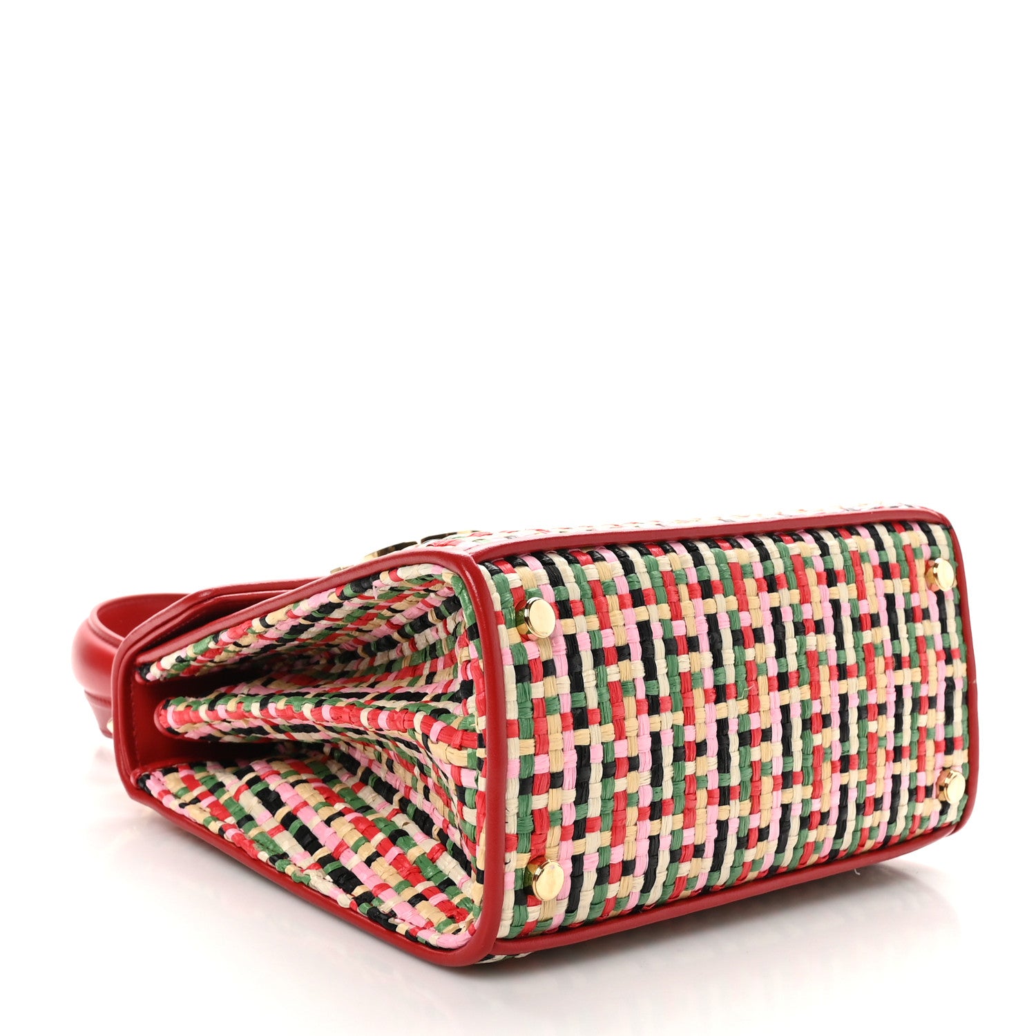 Salvatore Ferragamo Raffia Calfskin Small Iconic Top Handle Red Multicolor 4 of 11