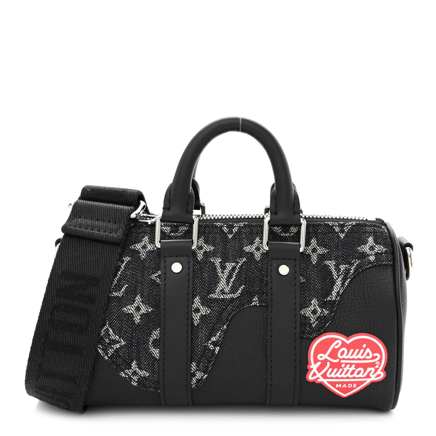 X NIGO Taurillon Monogram Denim Drip Keepall XS Black