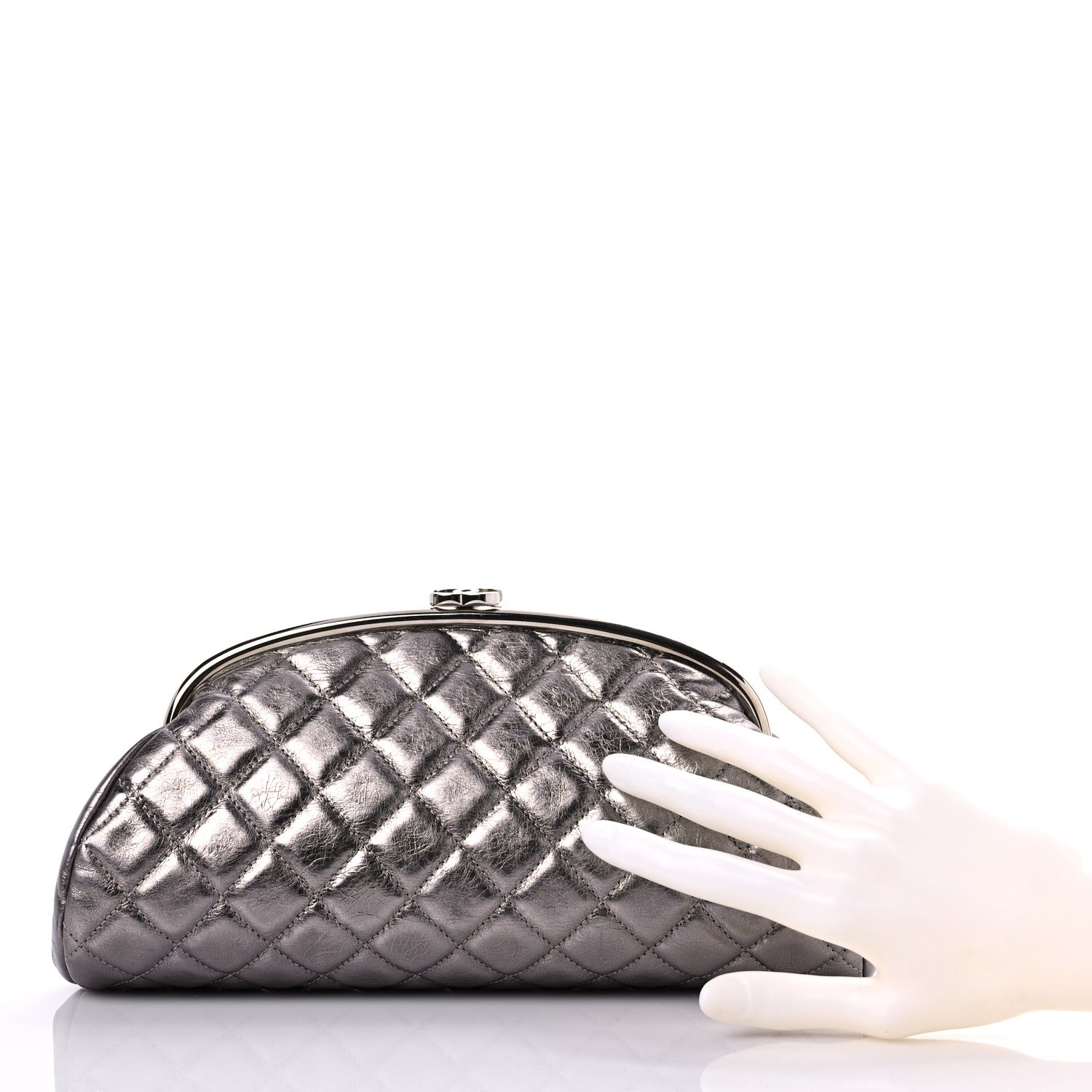 Chanel Metallic Aged Calfskin Quilted Timeless Clutch Silver 2 of 8
