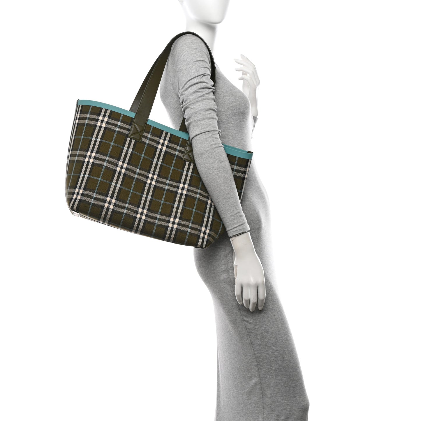 Cotton Check Medium London Tote Bag Olive Green