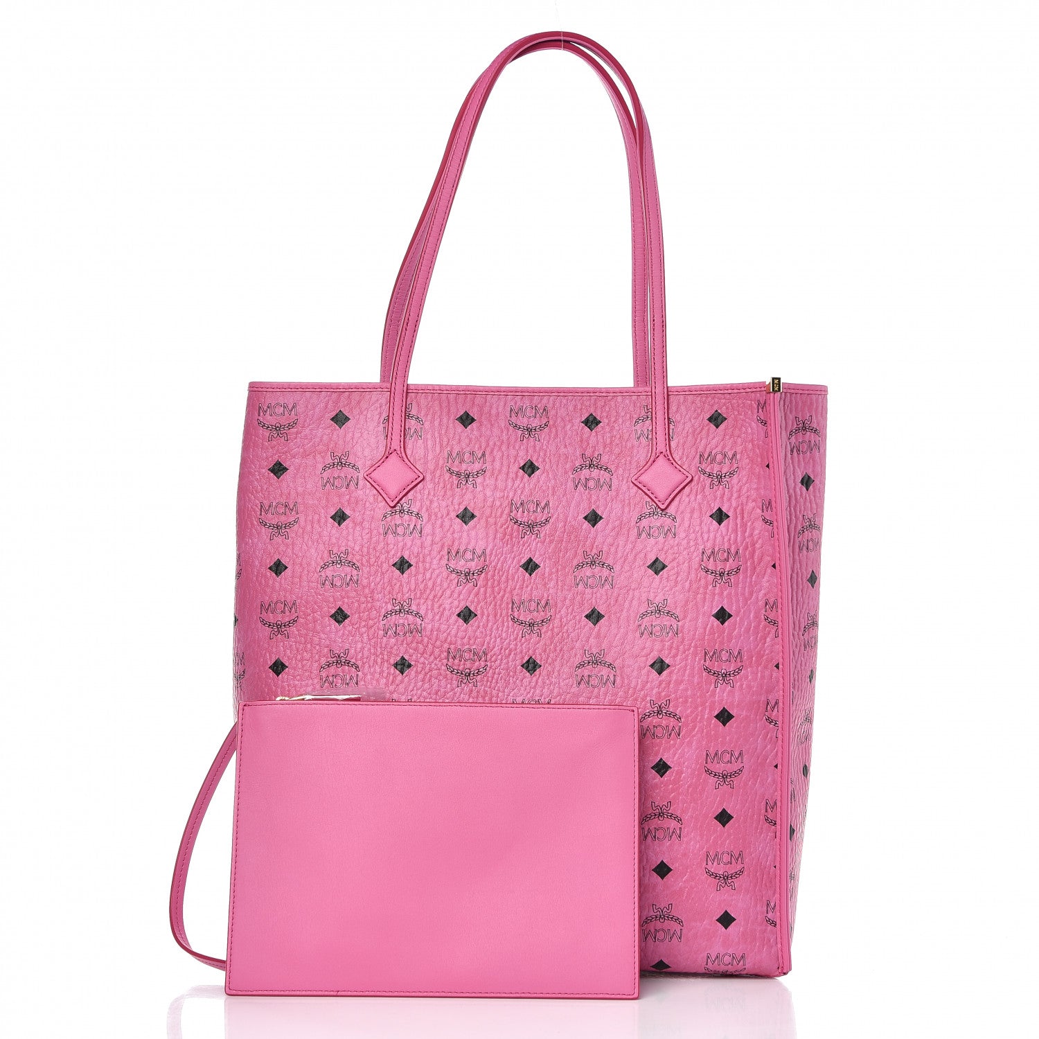MCM Visetos Kira North South Shopper Tote Pink 3 of 9