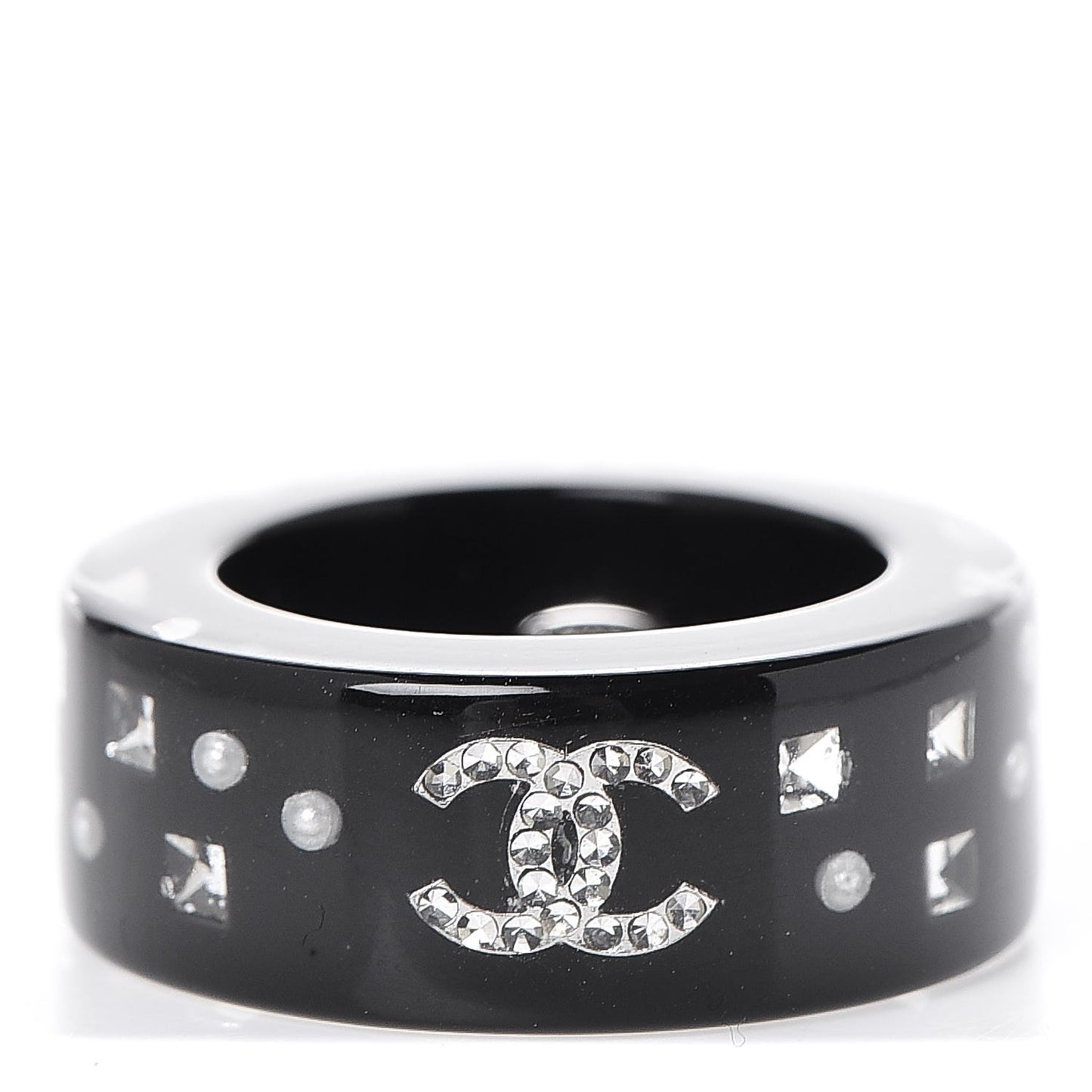 Resin Pearl Crystal CC Ring 6.5 Black