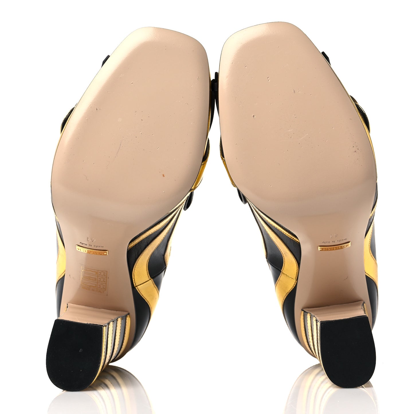Metallic Nappa Inlay GG Marmont Fringe 105mm Loafer Pumps 41 Gold Black