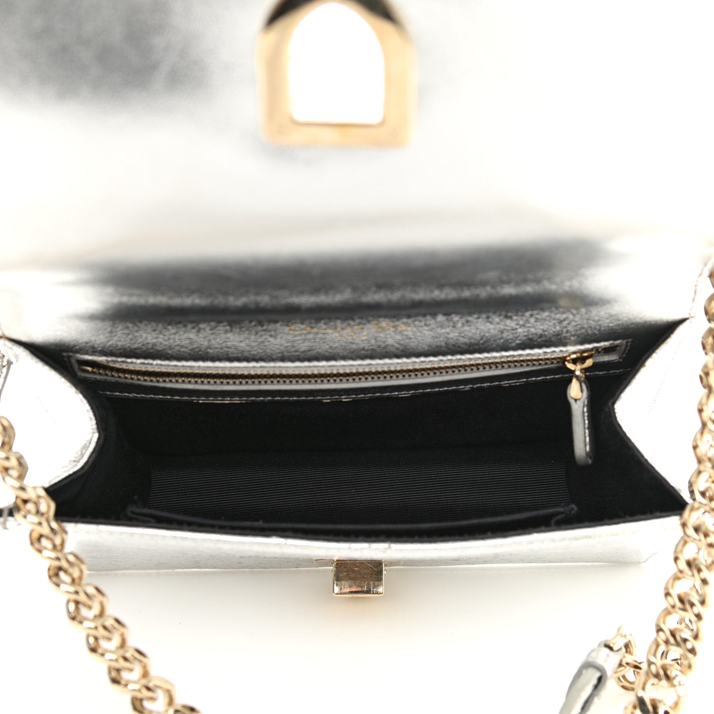 Metallic Ceramic Effect Deerskin Medium Diorama Flap Bag Silver