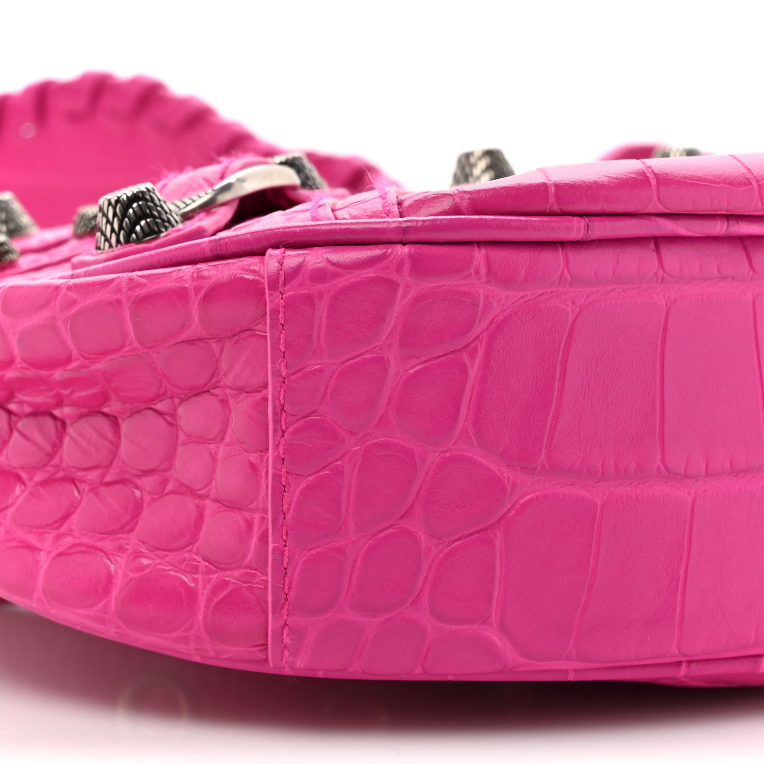 Balenciaga Extra Supple Calfskin Crocodile Embossed XS Le Cagole Shoulder Bag Lipstick Pink 10 of 10
