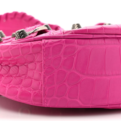 Balenciaga Extra Supple Calfskin Crocodile Embossed XS Le Cagole Shoulder Bag Lipstick Pink 10 of 10