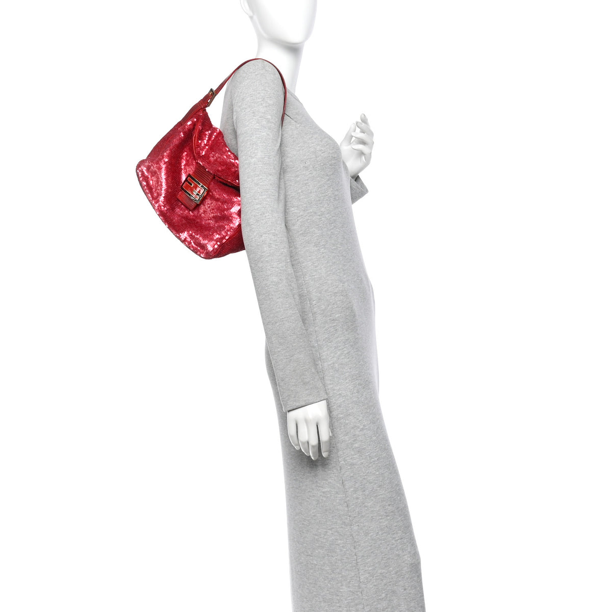 Fendi Sequin Lizard Enamel Baguette Red 2 of 14