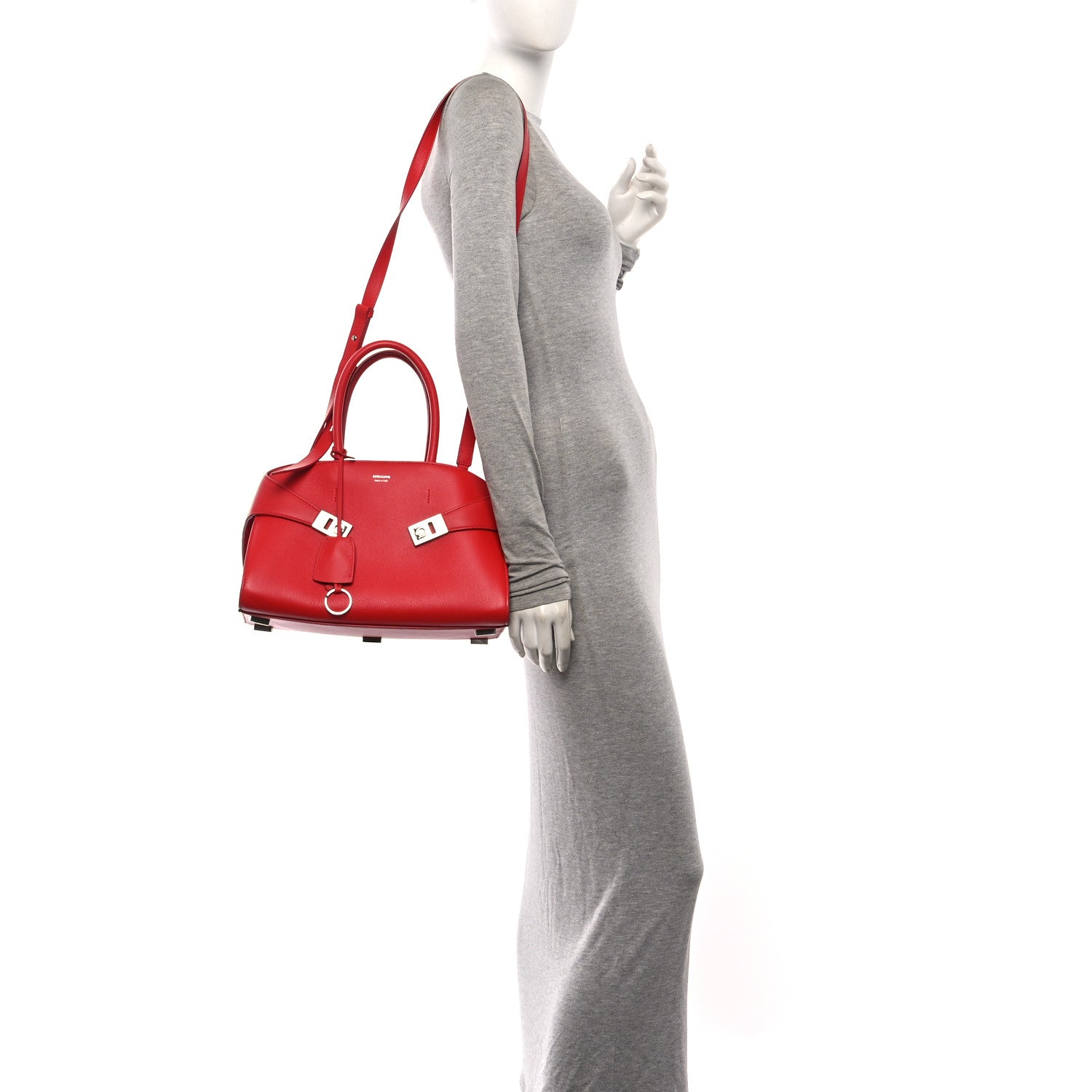 Salvatore Ferragamo Natural Grain Calfskin Medium Hug Bag Flame Red 2 of 9