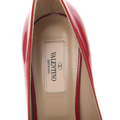 Valentino Garavani Patent Couture Bow Peep Toe Low Heel Pumps 38 Rosso Valentino 6 of 8
