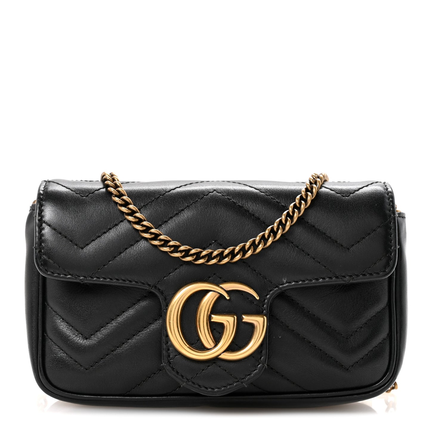 Calfskin Matelasse Super Mini GG Marmont Shoulder Bag Black