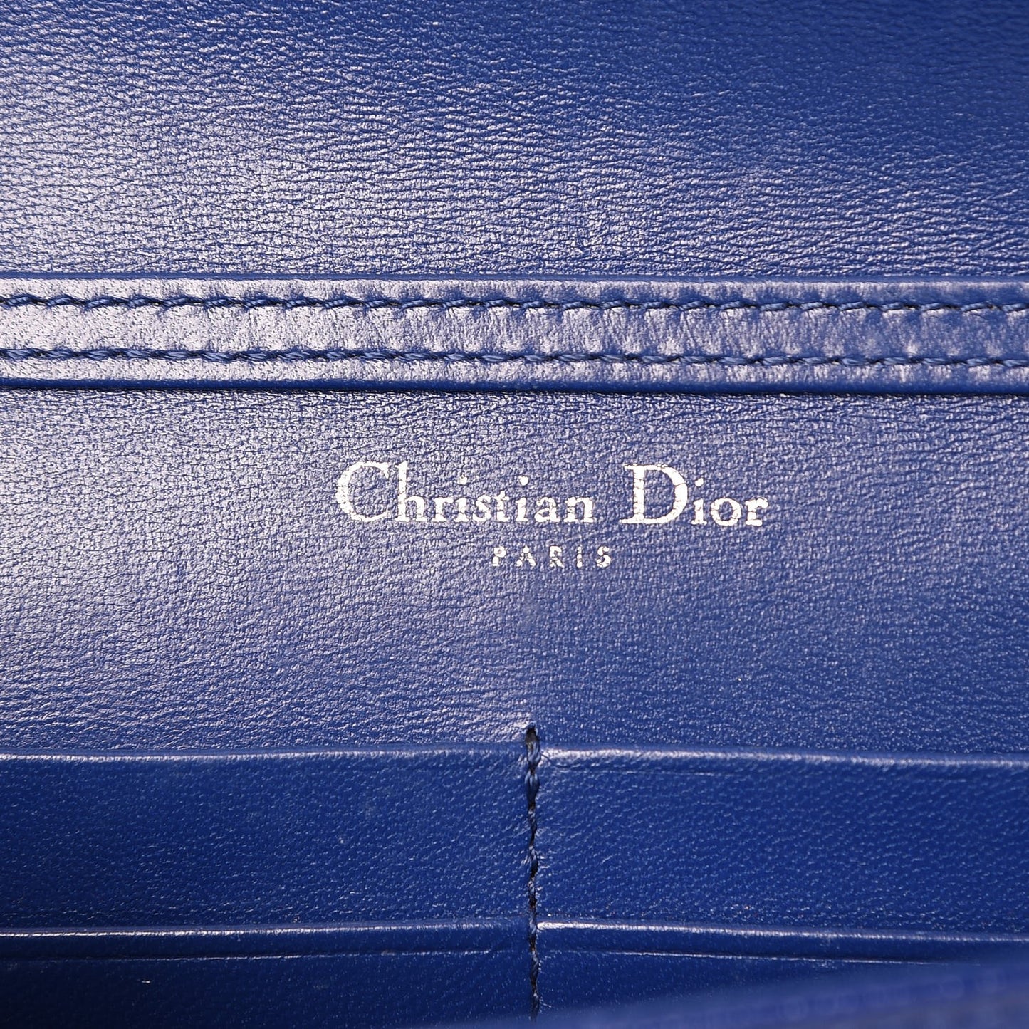 Grained Calfskin Diorama Wallet on Chain Pouch Blue