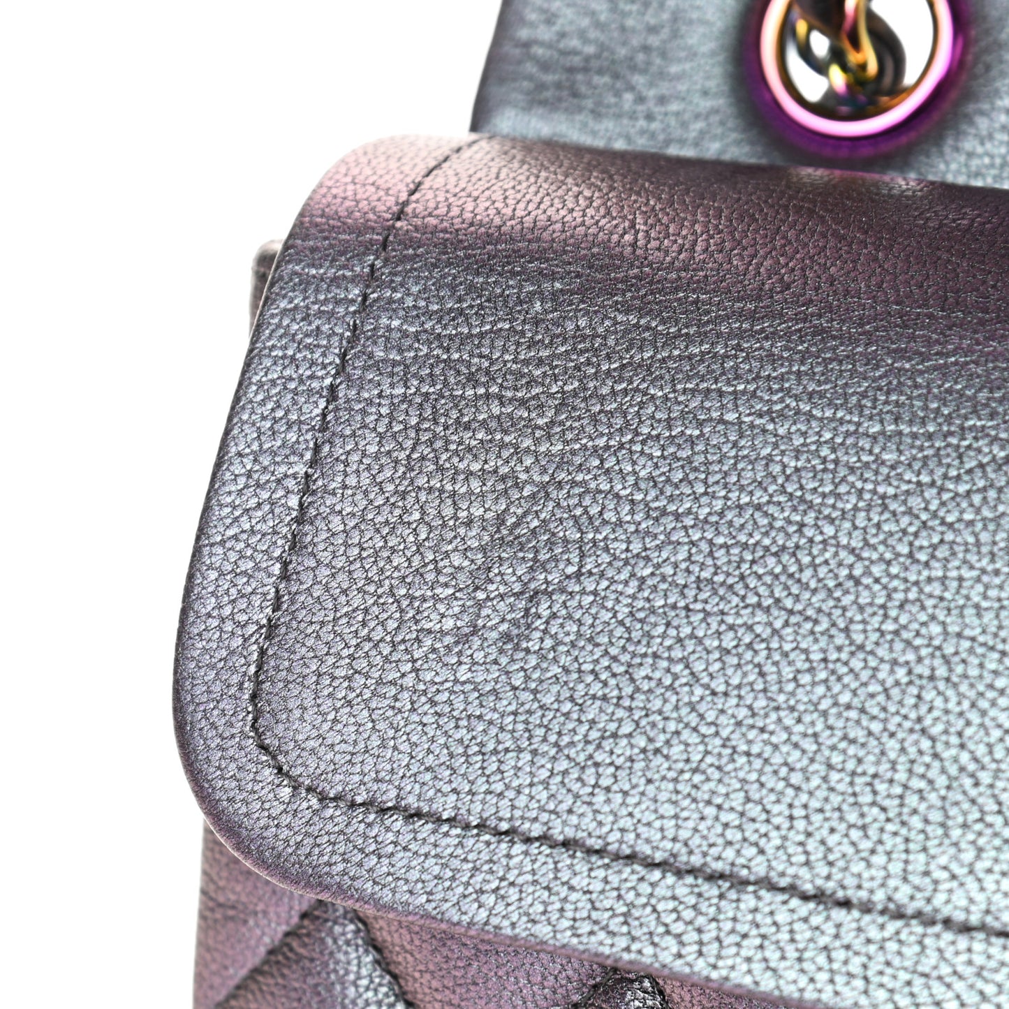 Iridescent Goatskin Quilted Medium Double Flap Purple