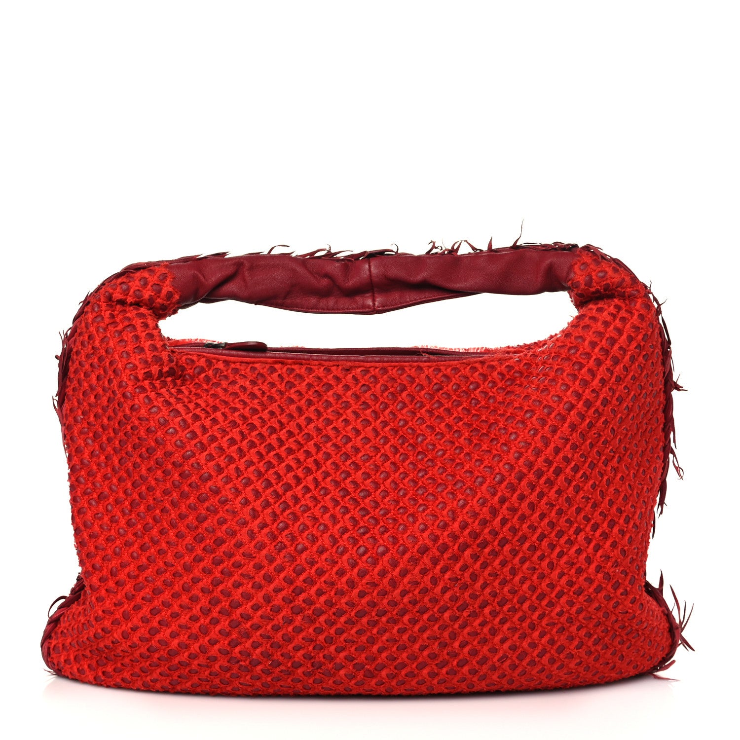 Bottega Veneta Nappa Fabric Intrecciato Large Distressed Fringe Veneta Hobo Red 1 of 5