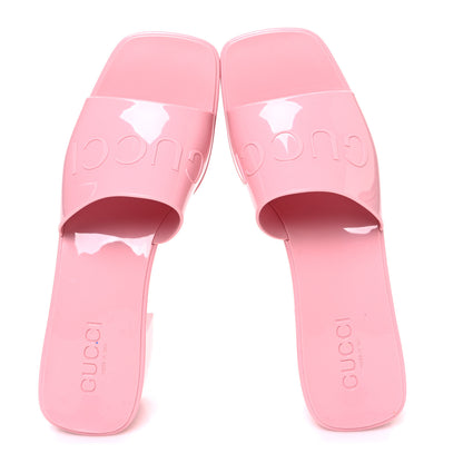 Gucci Rubber Gucci Logo Womens Platform 20/60mm Slide Sandals 38 Wild Rose 2 of 11