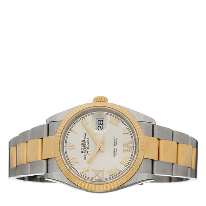 Rolex Stainless Steel 18K Yellow Gold Diamond 36mm Oyster Perpetual Datejust Watch Silver Roman 126233 3 of 5