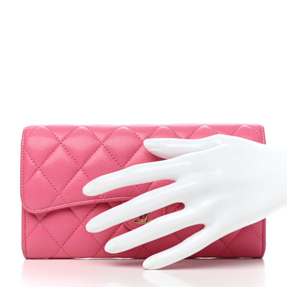 Chanel Caviar Quilted Large Gusset Flap Wallet Pink 2 of 8