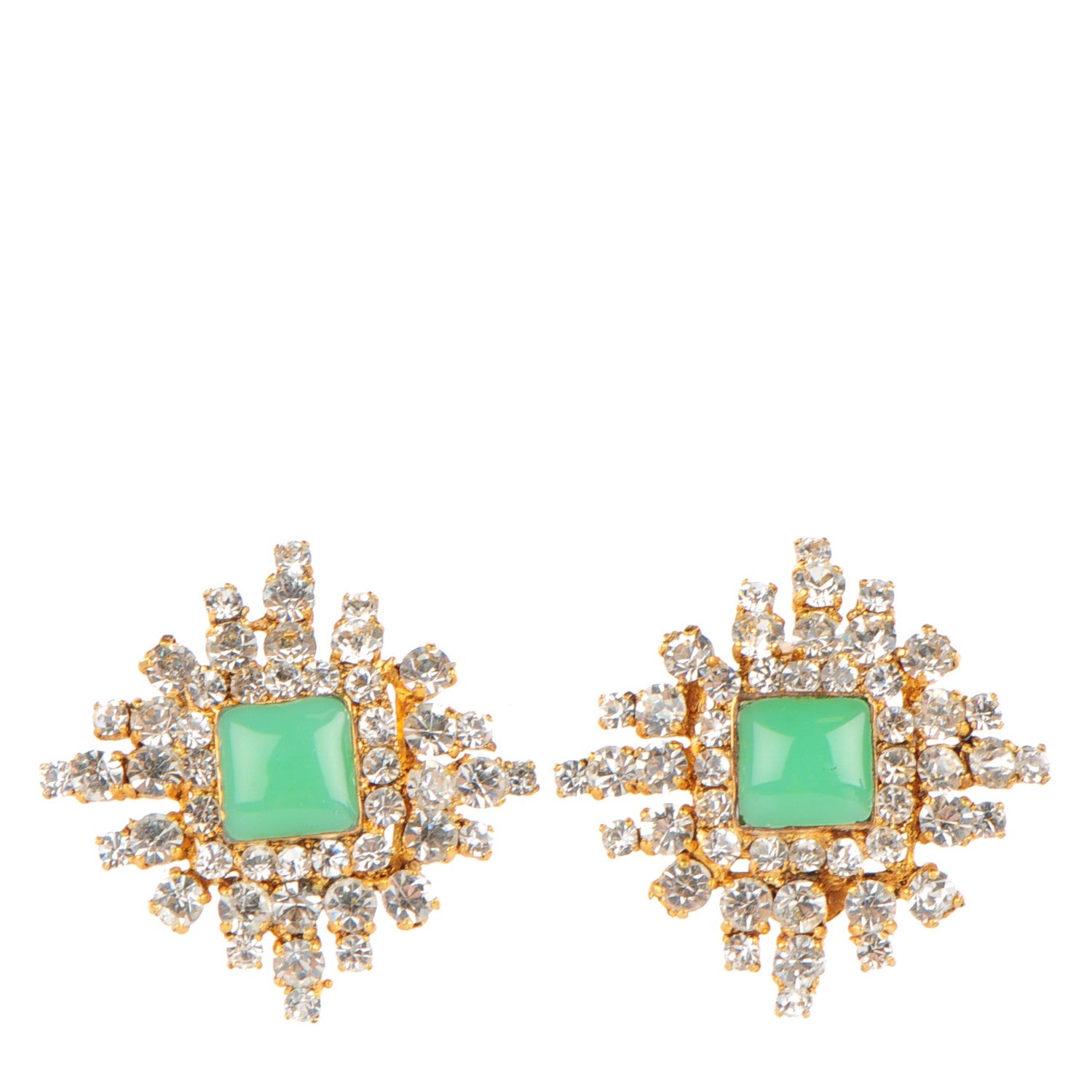 Chanel Resin Crystal Clip On Earrings Gold Green 1 of 4