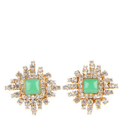 Chanel Resin Crystal Clip On Earrings Gold Green 1 of 4