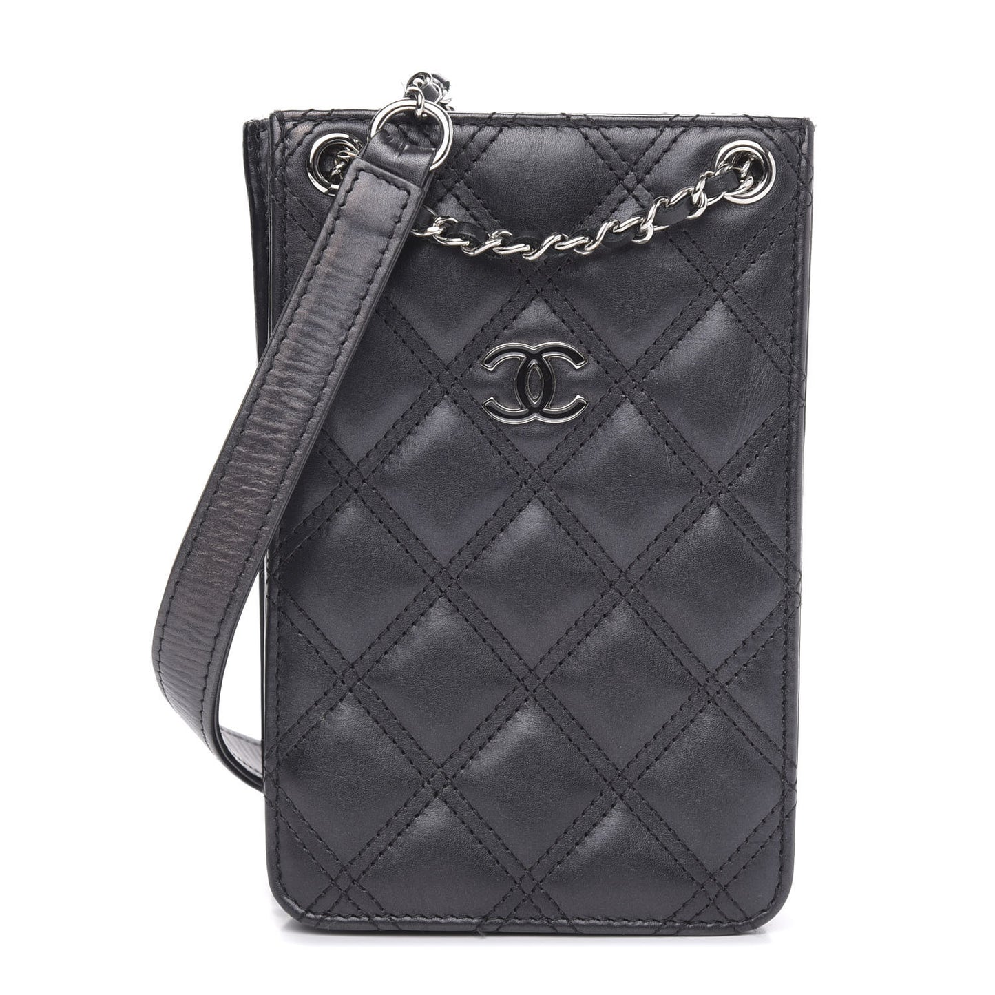 Calfskin Quilted Crossbody CC Phone Holder Black