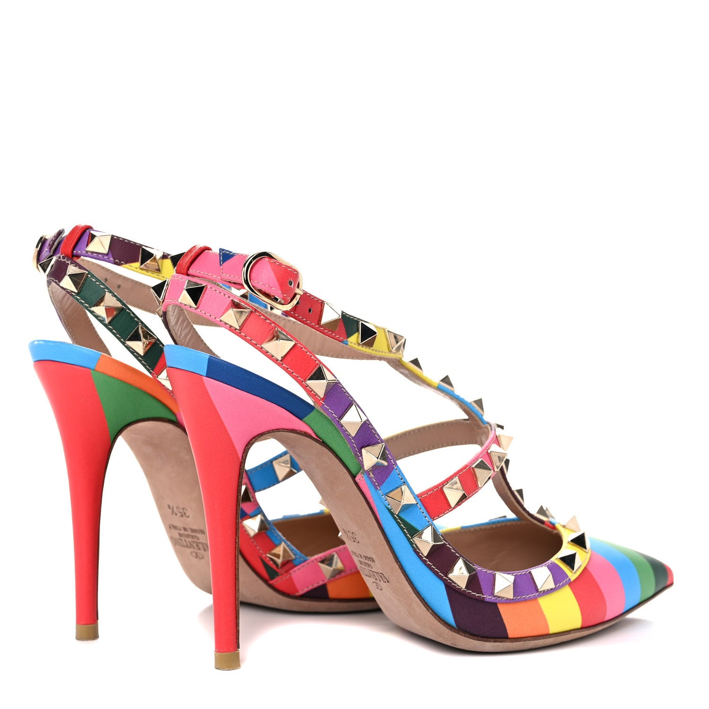 Calfskin 1973 Rockstud Ankle Strap 100mm Pumps 35.5 Multicolor