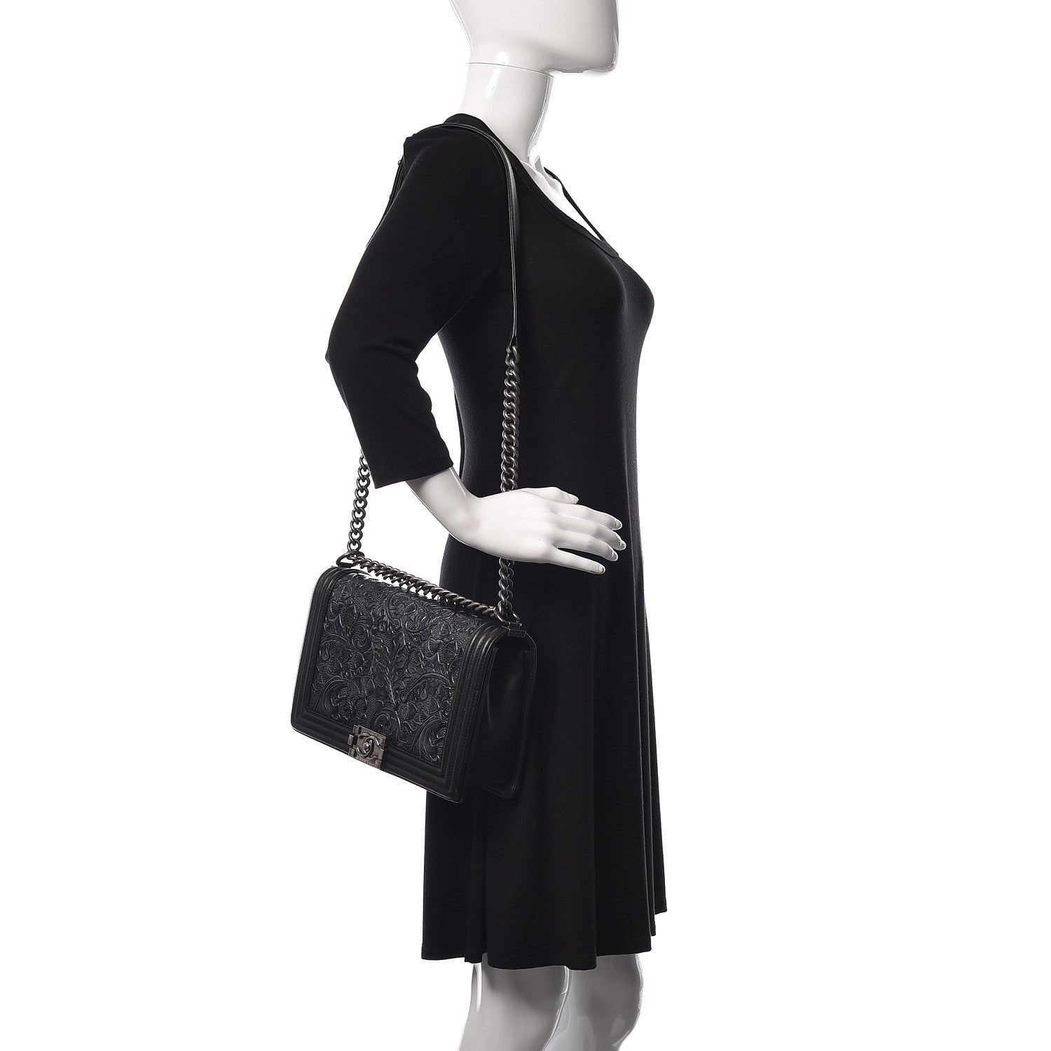 Chanel Calfskin Embossed New Medium Cordoba Boy Flap Black 2 of 17