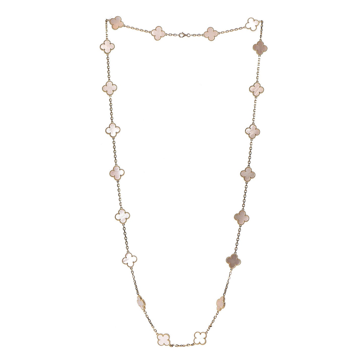 18K Yellow Gold Mother of Pearl 20 Motifs Vintage Alhambra Necklace