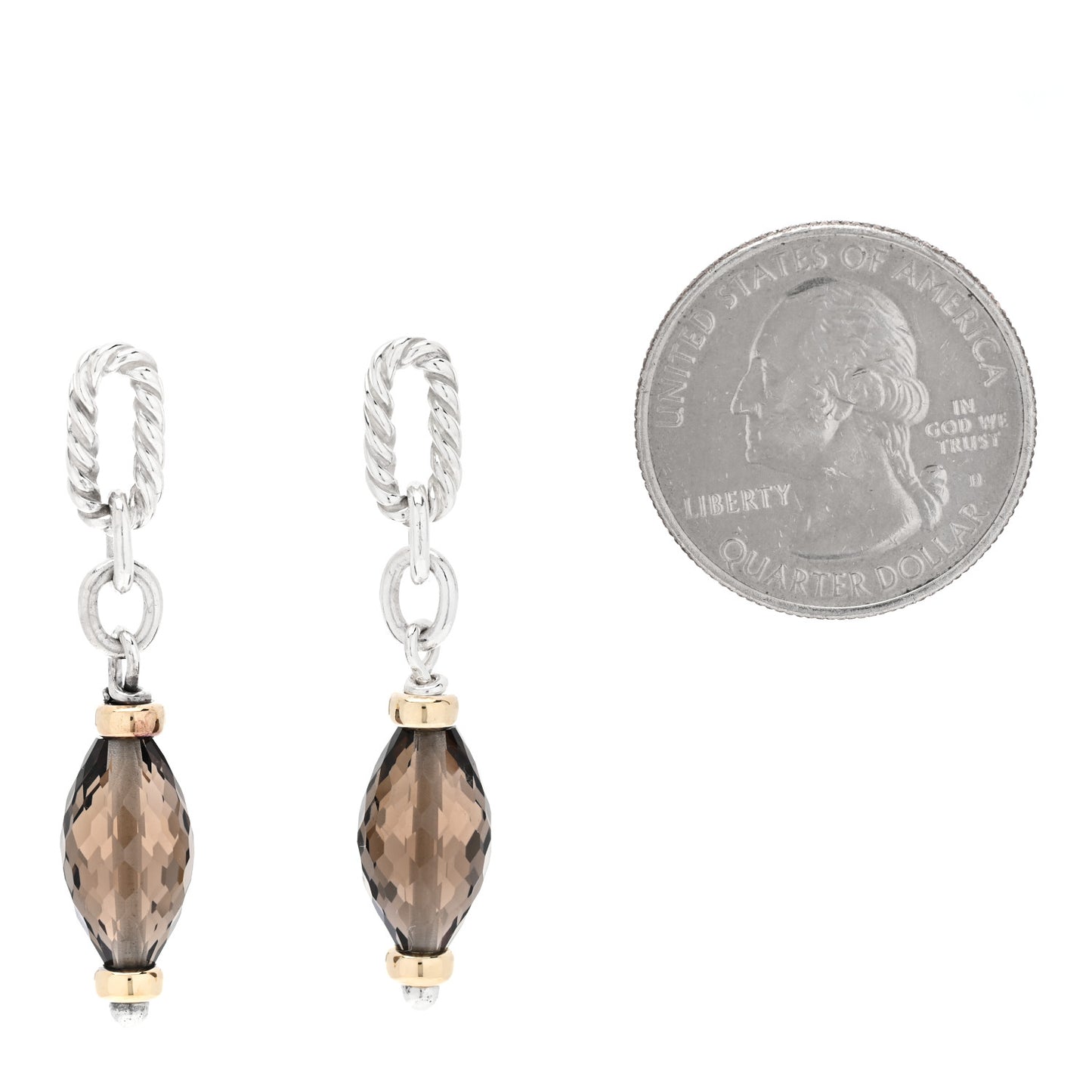 Sterling Silver 18K Yellow Gold Smoky Quartz Figaro Earrings