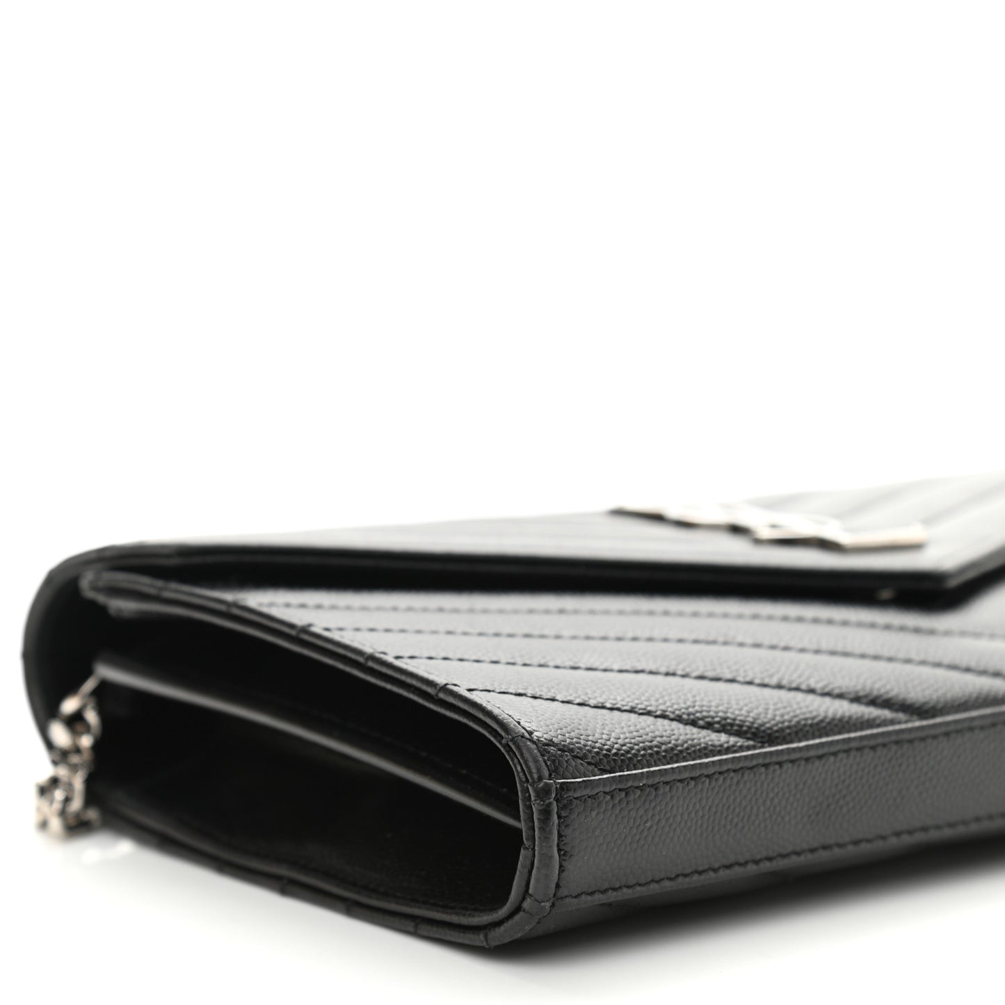 Grain De Poudre Matelasse Chevron Monogram Chain Wallet Black