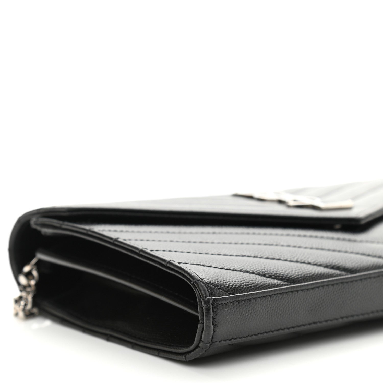 Saint Laurent Grain De Poudre Matelasse Chevron Monogram Chain Wallet Black 9 of 10