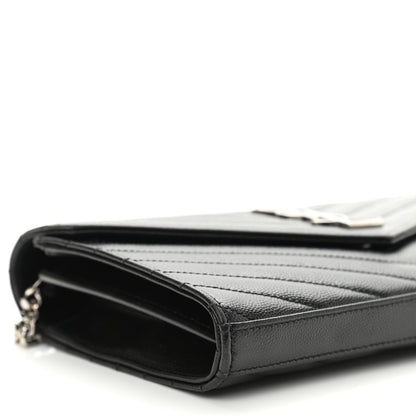 Saint Laurent Grain De Poudre Matelasse Chevron Monogram Chain Wallet Black 9 of 10
