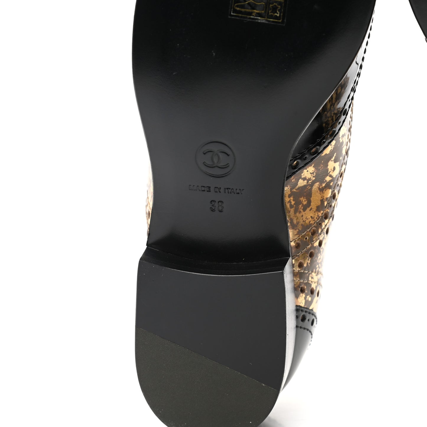 Fantasy Patent Calfskin Lace Up Oxfords 38 Gold Black
