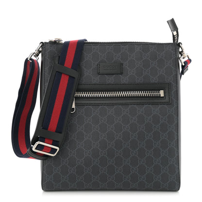 Gucci GG Supreme Monogram Appia Calfskin Web Flat Messenger Bag Black Grey 1 of 10