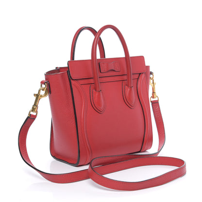 Celine Drummed Calfskin Nano Luggage Red 2 of 9