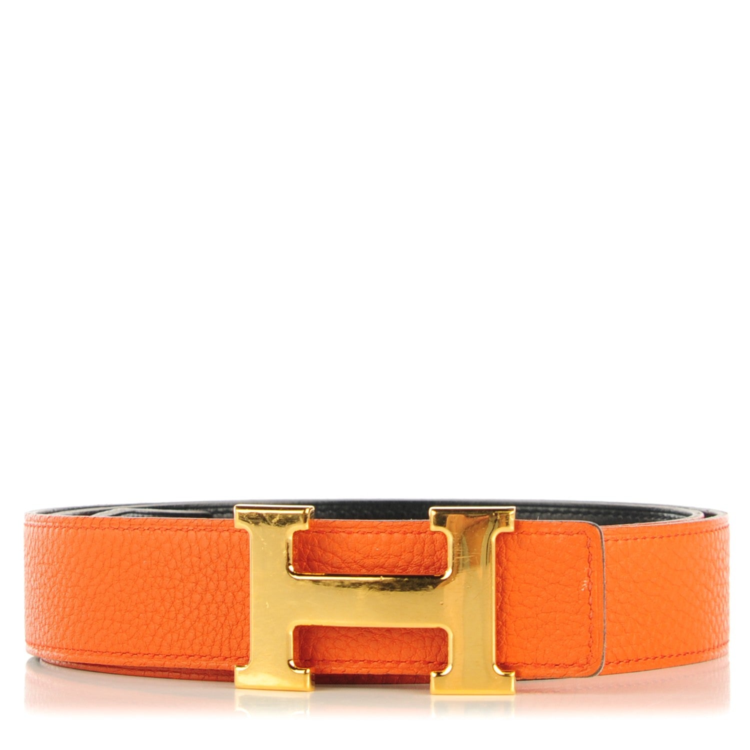 Hermes Box Togo 32mm H Belt Black Orange 100 3 of 9