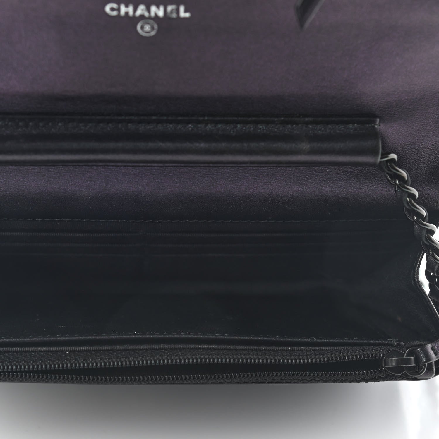 Chanel Patent Metallic Crumpled Calfskin Chevron Quilted Wallet On Chain WOC Black 5 of 10
