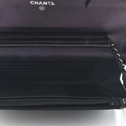 Chanel Patent Metallic Crumpled Calfskin Chevron Quilted Wallet On Chain WOC Black 5 of 10