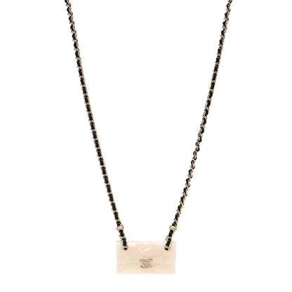 Chanel Metal Resin Calfskin Quilted CC Turnlock Chain Bag Necklace Gold White 1 of 4