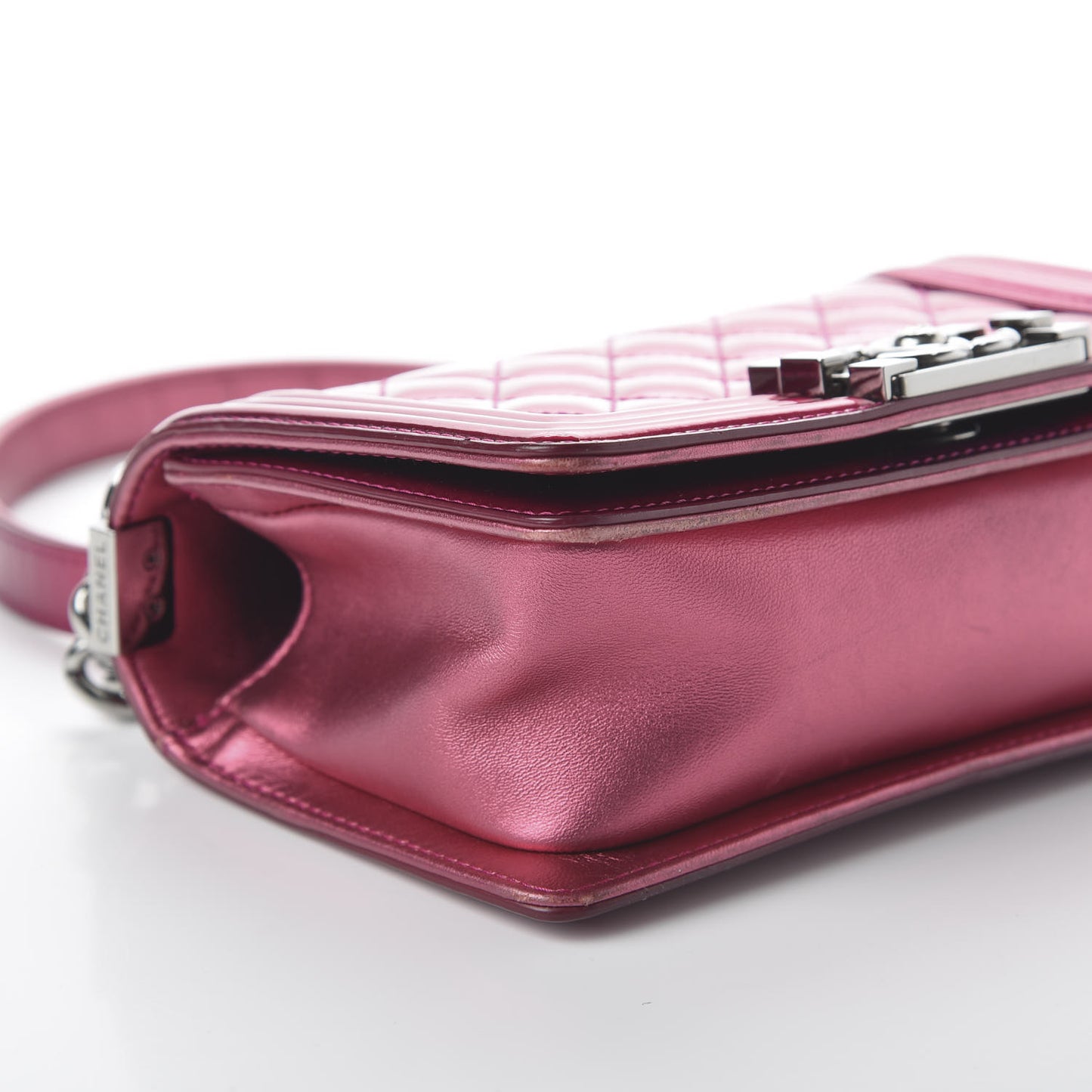 Metallic Patent Calfskin Quilted Small Boy Flap Pink