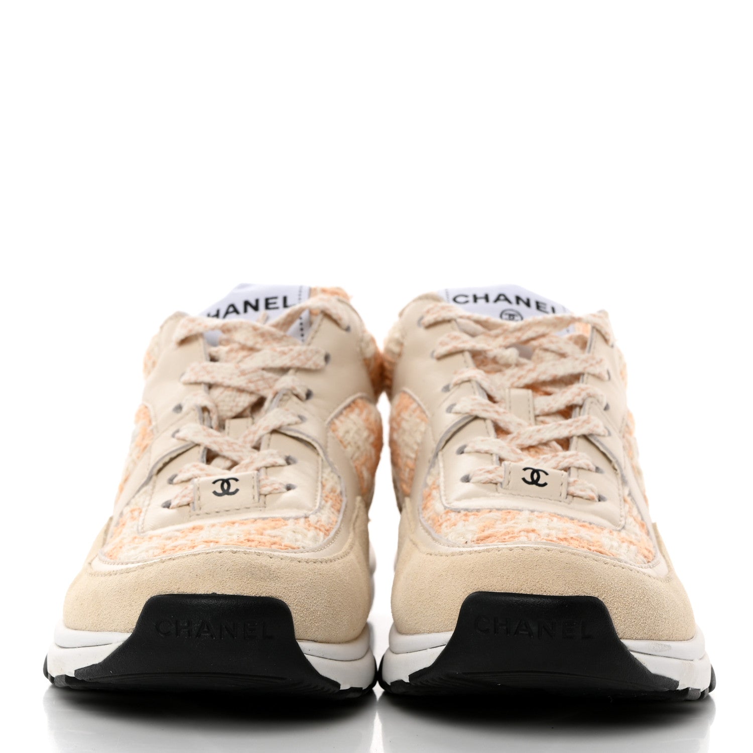 Chanel Tweed Suede Calfskin Womens CC Sneakers 37 Orange 2 of 9
