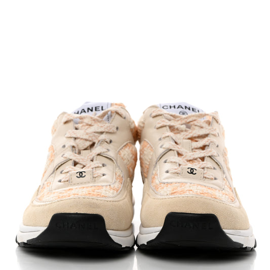 Tweed Suede Calfskin Womens CC Sneakers 37 Orange
